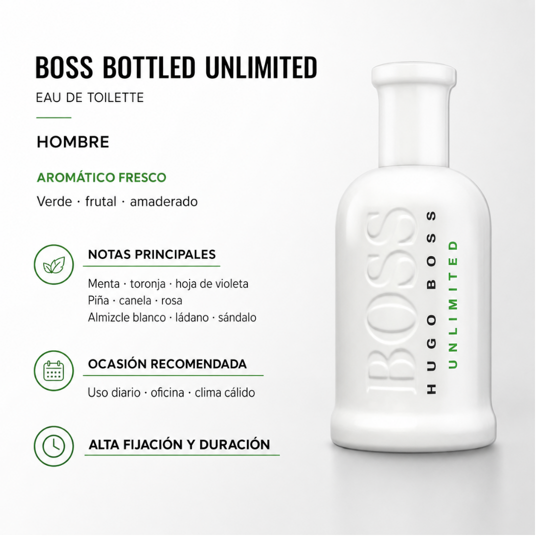Perfume Hombre Boss Unlimited Aroma Fresco Energético y Deportivo
