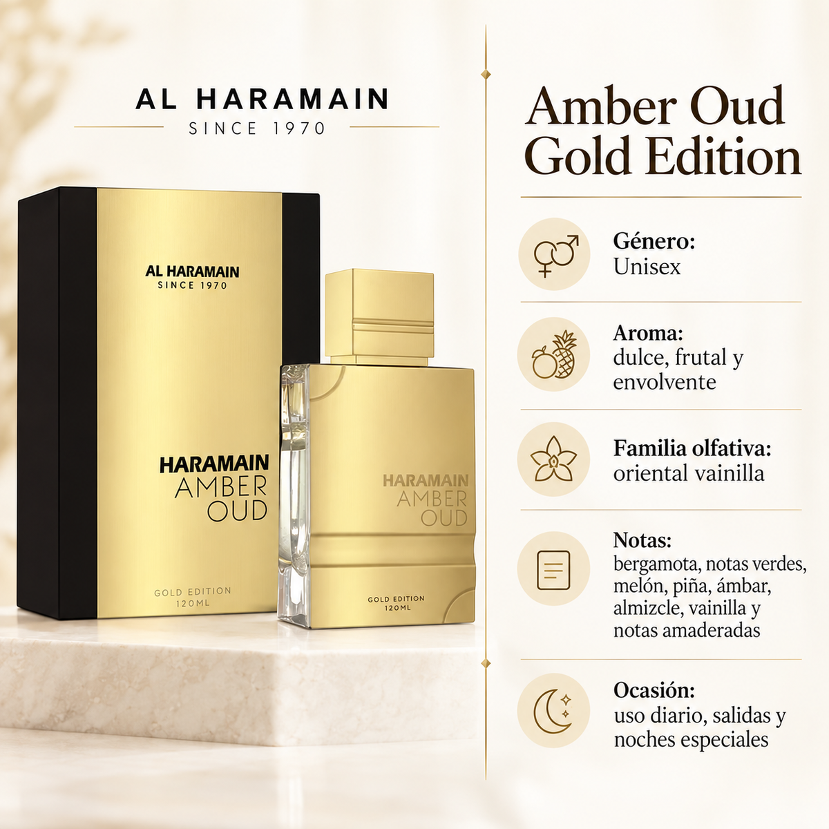 Perfume Unisex Amber Oud Gold Aroma Dulce Oriental