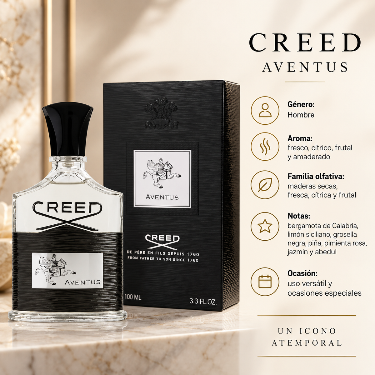 Perfume Hombre Creed Adventus  Aroma Amaderado Elegante