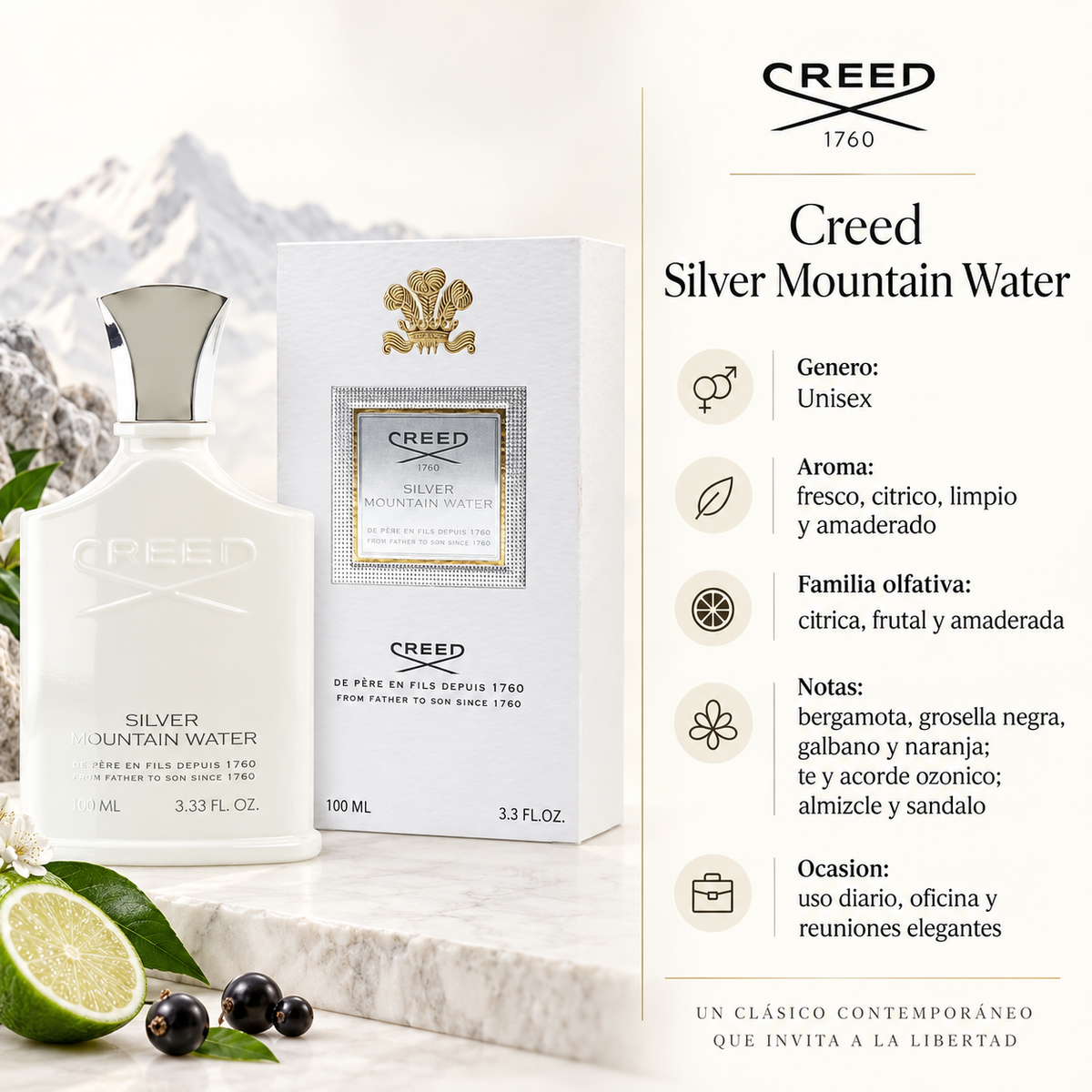 Perfume Hombre Silver Mountain Water Aroma Fresco Elegante