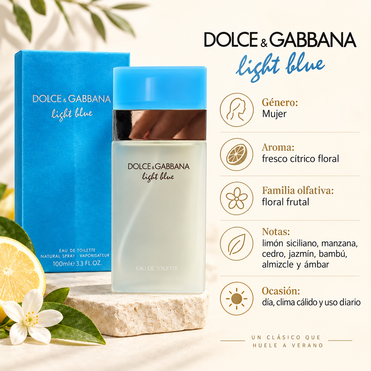 Perfume Mujer Light Blue Aroma Fresco Cítrico Uso Diario Elegante