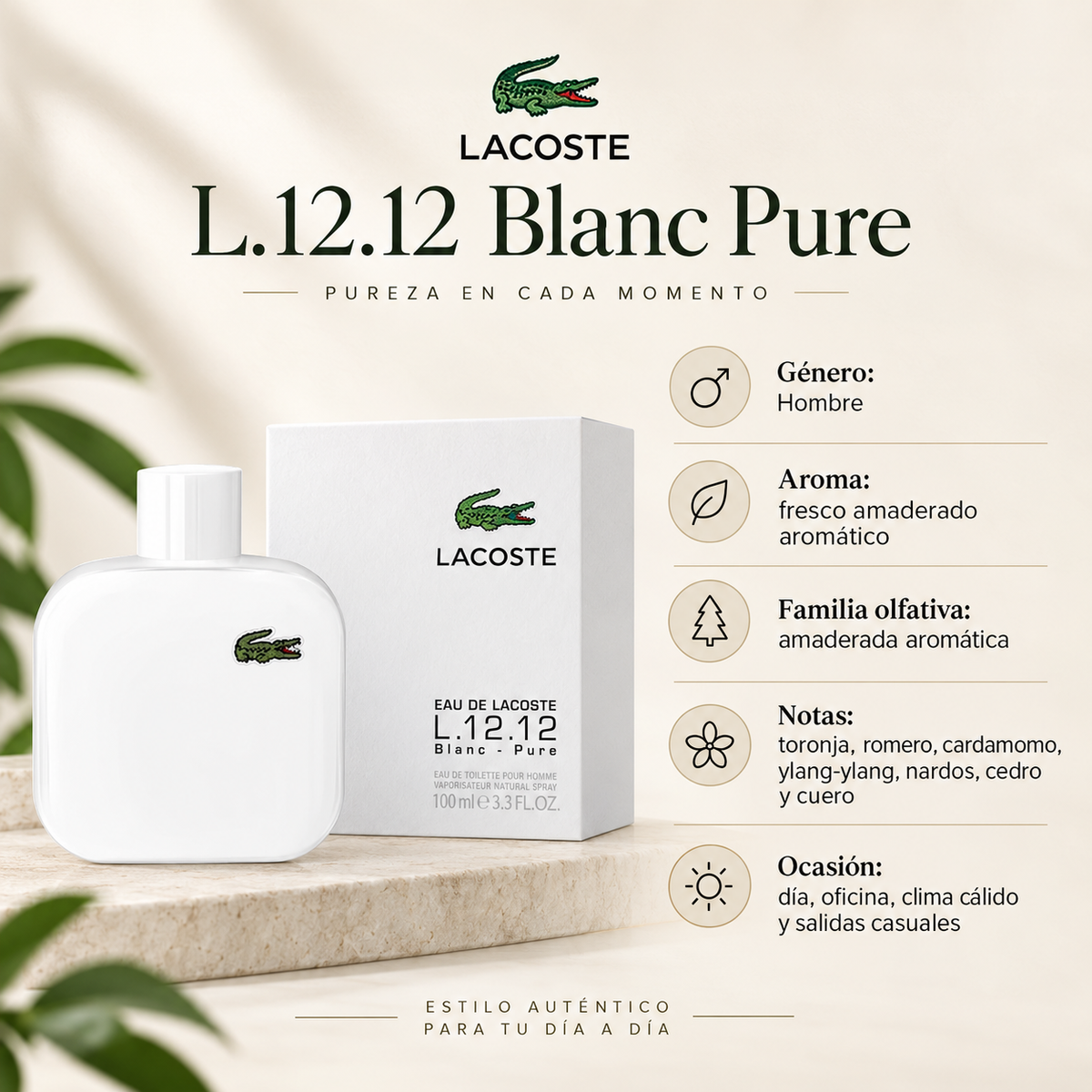 Perfume Blanc Lacoste Hombre Aroma Fresco Deportivo Elegante