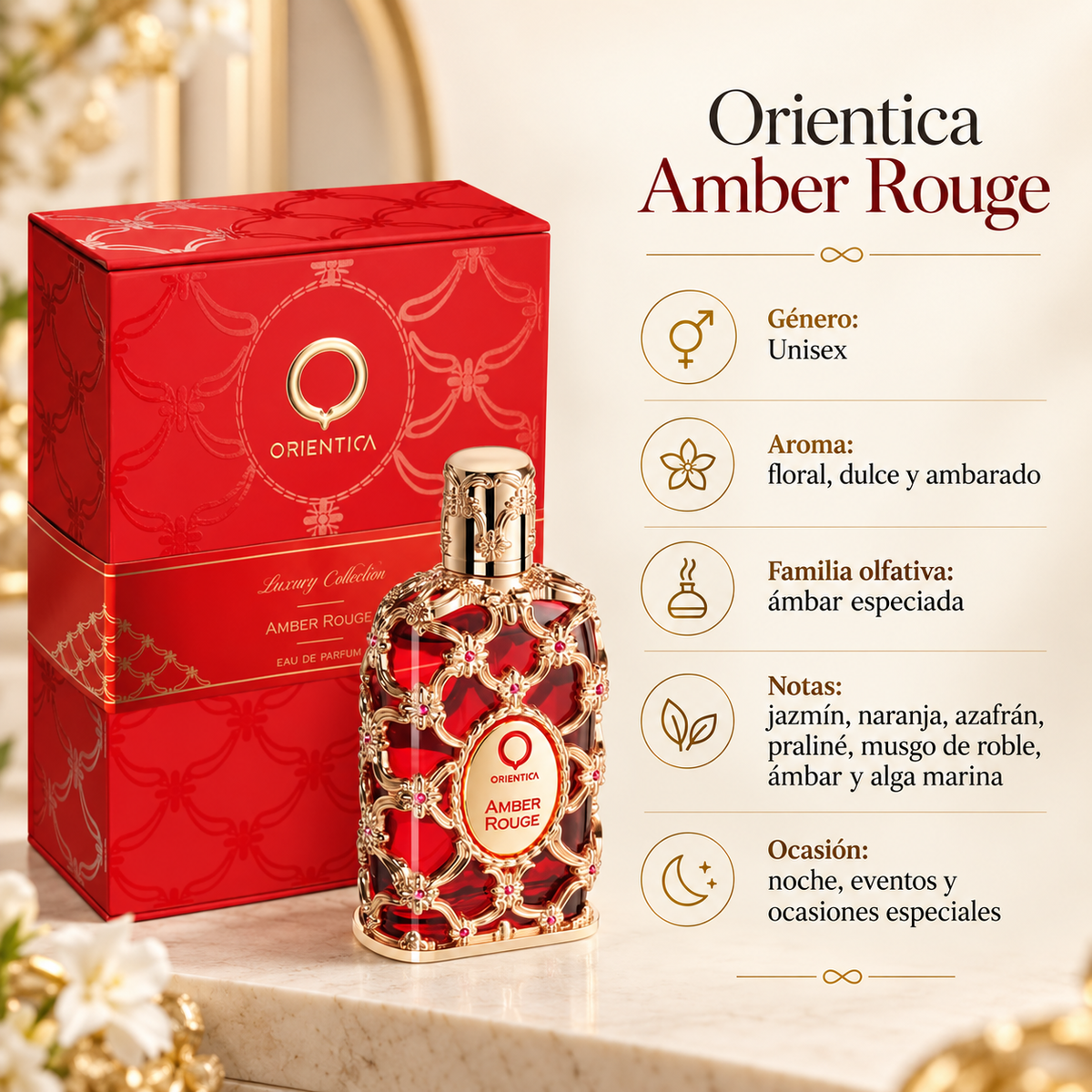 Perfume Unisex Amber Rouge  Aroma Oriental Exclusivo