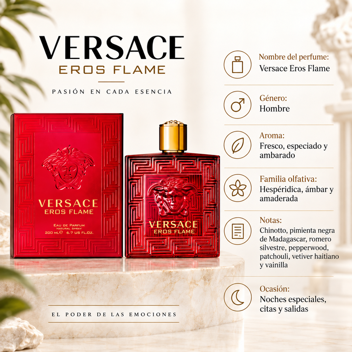 Perfume Hombre Eros Flame Aroma Dulce Intenso Seductor